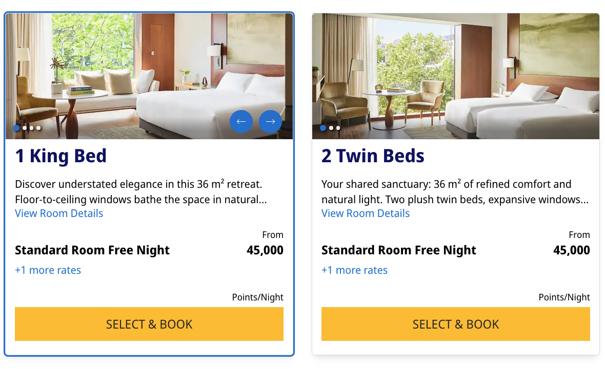 Screenshot of points rates for king bed and two twin bed rooms at the Park Hyatt Zurich.