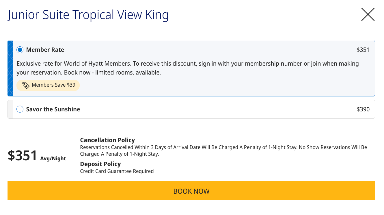 Screenshot of the cash price of a stay at the Hyatt Zilara Riviera Maya.